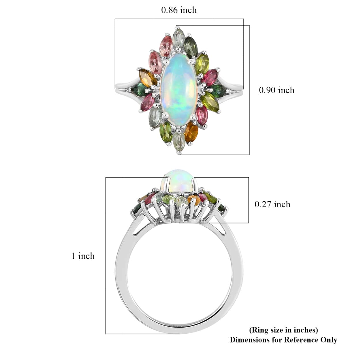 Premium Ethiopian Welo Opal and Multi-Tourmaline Floral Spray Ring in Platinum Over Sterling Silver 2.80 ctw image number 5