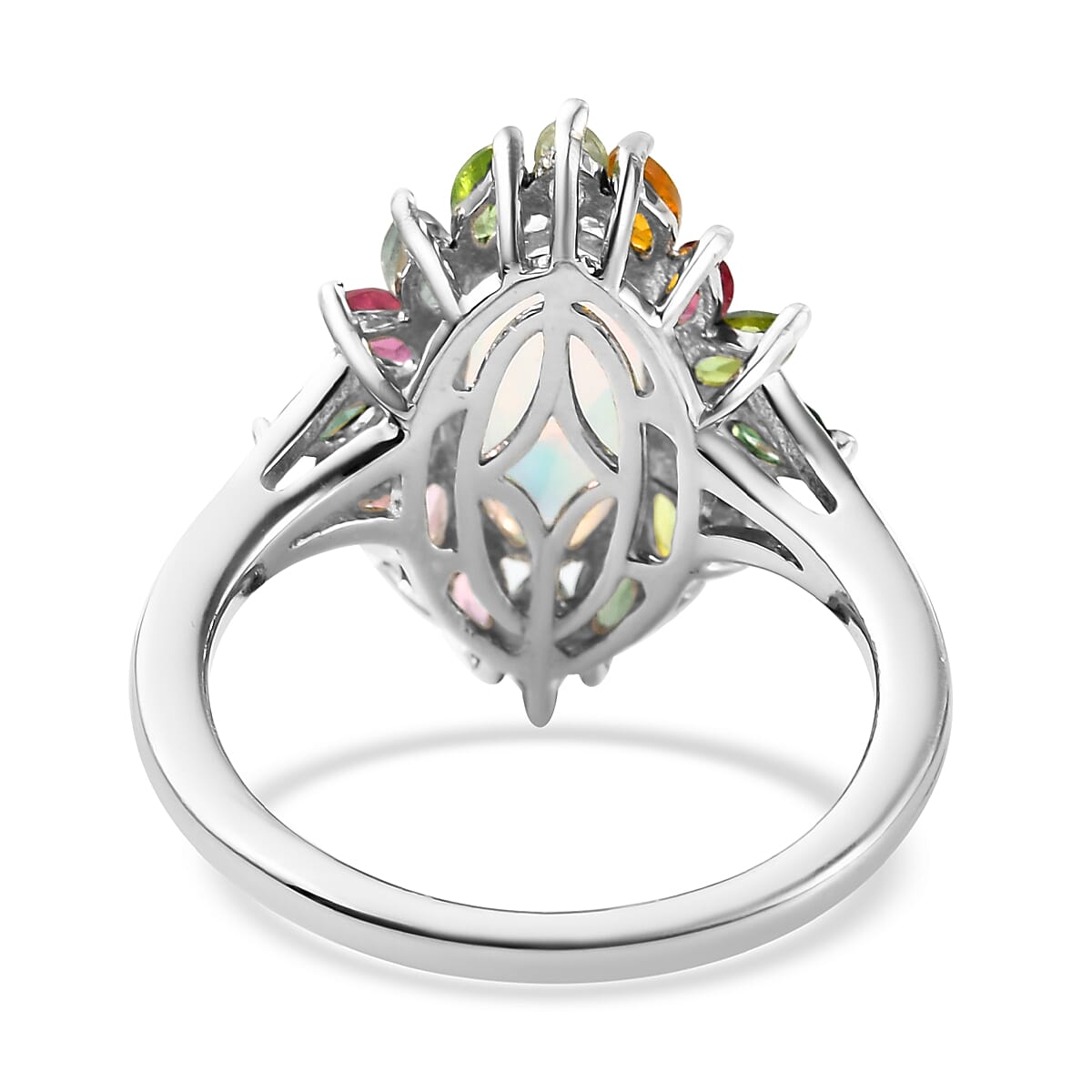 AA Ethiopian Welo Opal and Multi-Tourmaline Floral Spray Ring in Platinum Over Sterling Silver (Size 8.0) 2.80 ctw image number 4