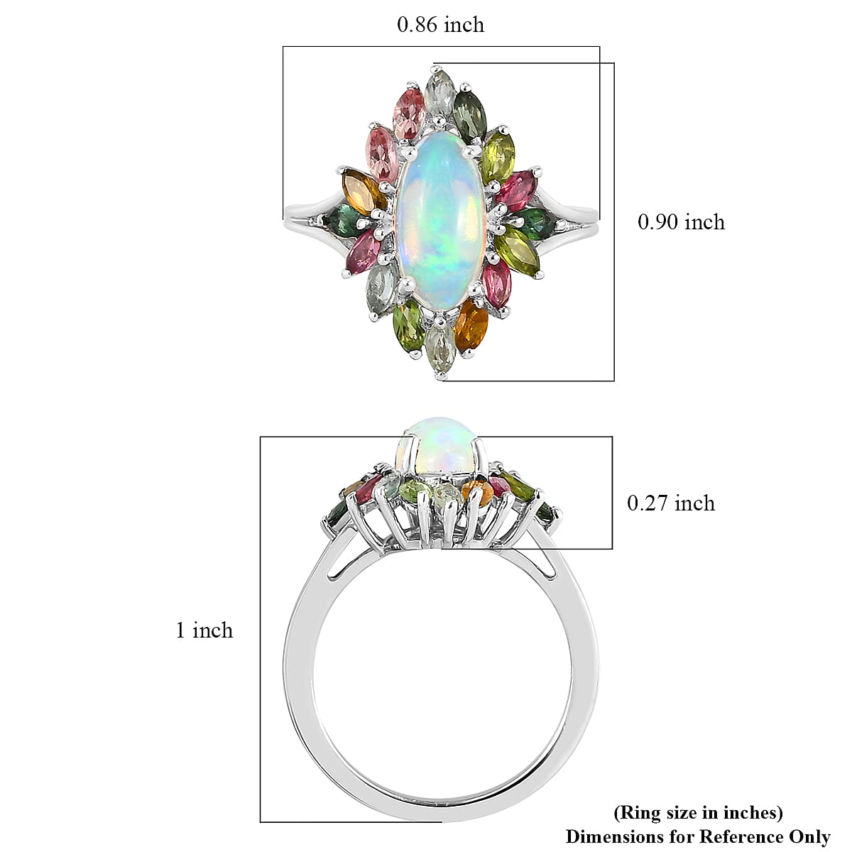 AA Ethiopian Welo Opal and Multi-Tourmaline Floral Spray Ring in Platinum Over Sterling Silver (Size 8.0) 2.80 ctw image number 5