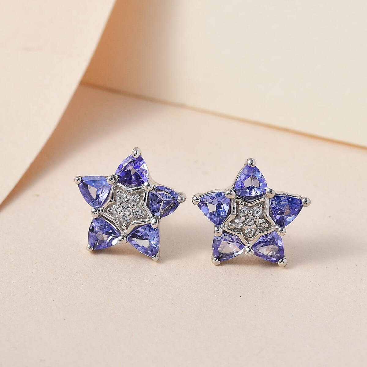 Tanzanite and White Zircon Star Stud Earrings in Platinum Over Sterling Silver 1.00 ctw image number 1