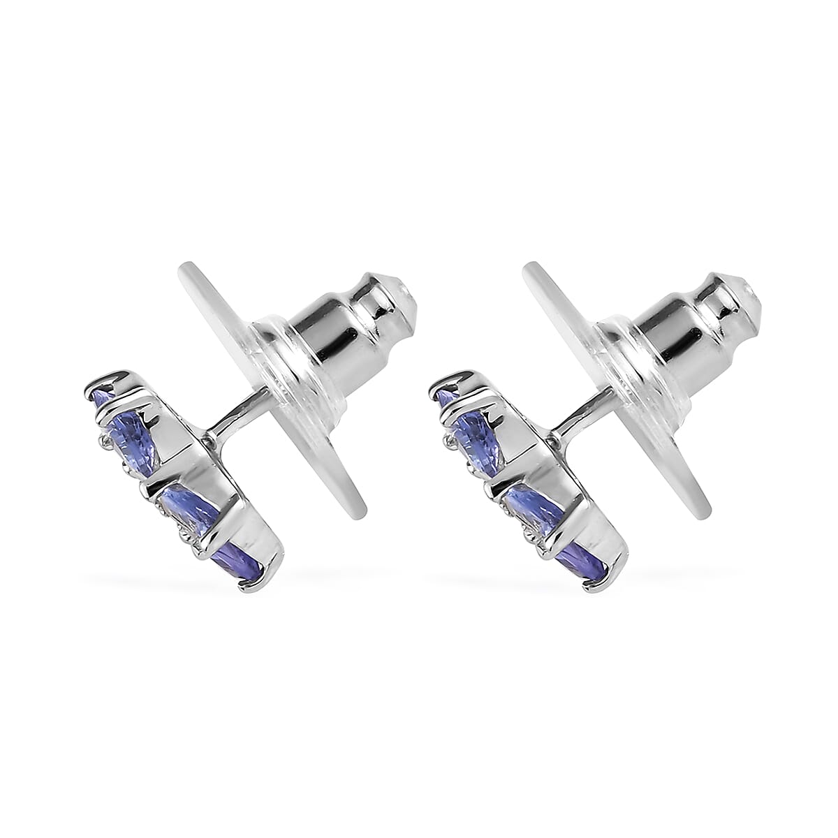 Tanzanite and White Zircon Star Stud Earrings in Platinum Over Sterling Silver 1.00 ctw image number 3
