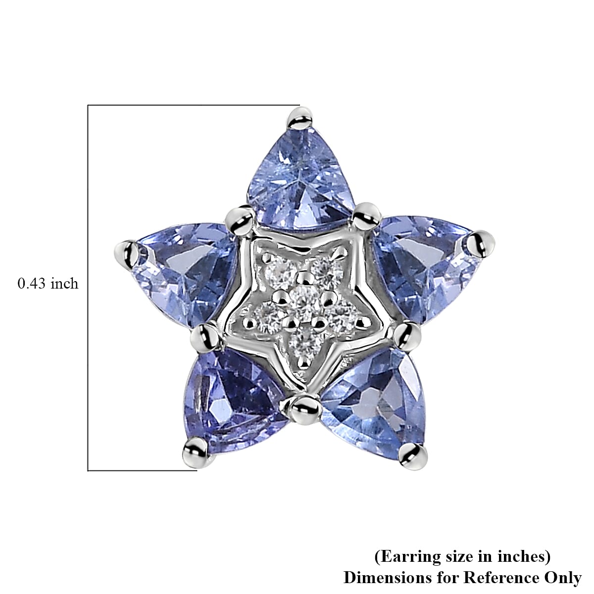 Tanzanite and White Zircon Star Stud Earrings in Platinum Over Sterling Silver 1.00 ctw image number 4
