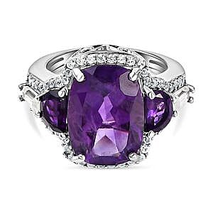 African Amethyst and Multi Gemstone 7.67 ctw Ring in Platinum Over Sterling Silver (Size 11.5)