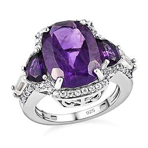 African Amethyst and Multi Gemstone 7.67 ctw Ring in Platinum Over Sterling Silver (Size 11.5)