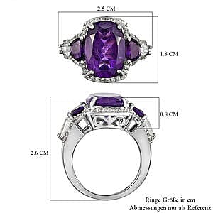 African Amethyst and Multi Gemstone 7.67 ctw Ring in Platinum Over Sterling Silver (Size 11.5)