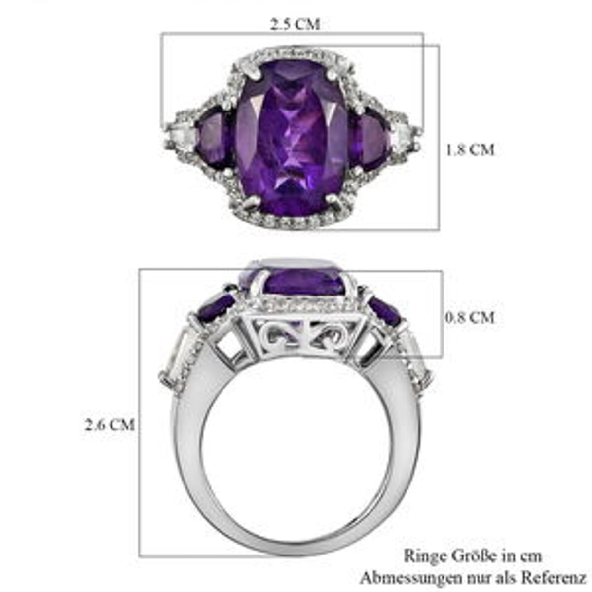 African Amethyst and Multi Gemstone 7.67 ctw Ring in Platinum Over Sterling Silver (Size 11.5) image number 6