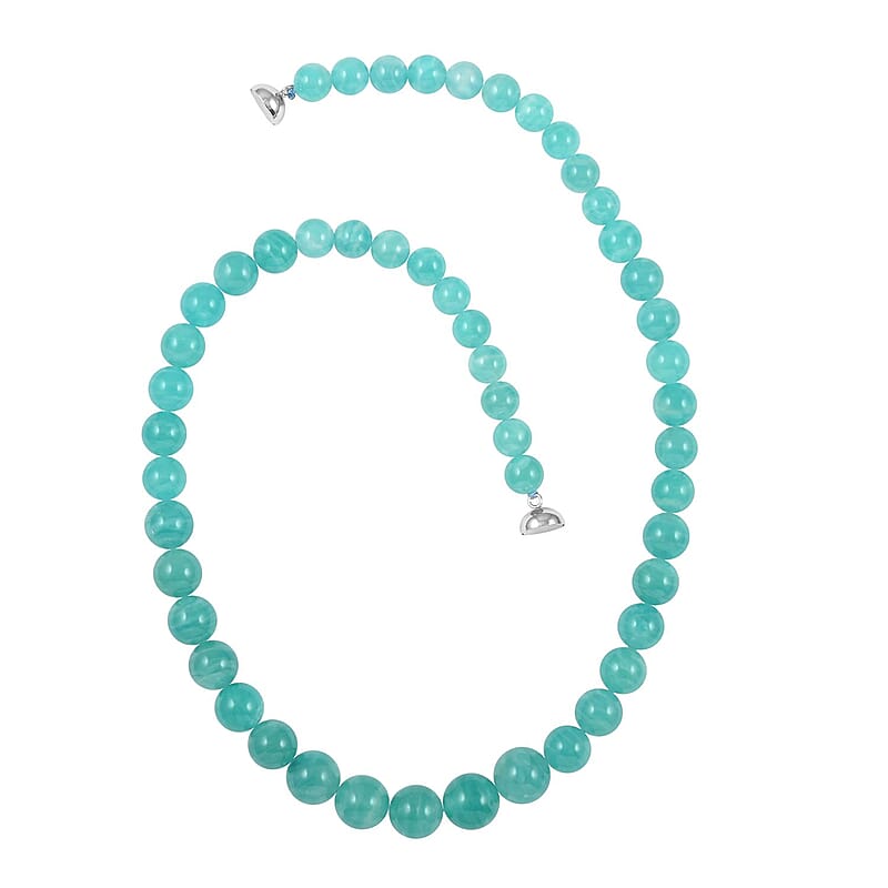 AAA Amazonite 8-11mm Beaded Necklace 20 Inches in Rhodium Over Sterling Silver 286.00 ctw