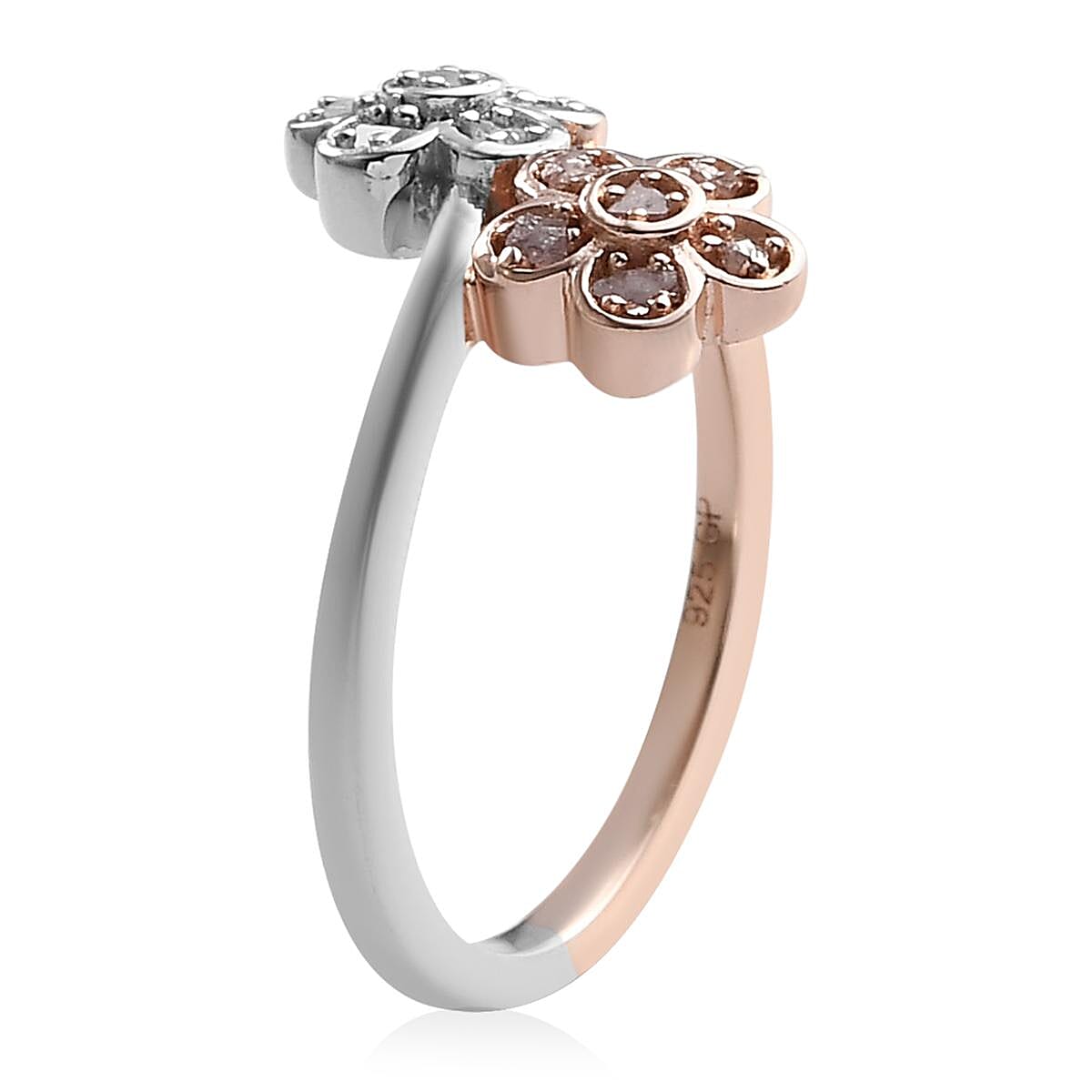 GP Italian Garden Collection Uncut Natural Pink and White Diamond Ring in Vermeil RG and Platinum Over Sterling Silver (Size 7.0) 0.15 ctw image number 3