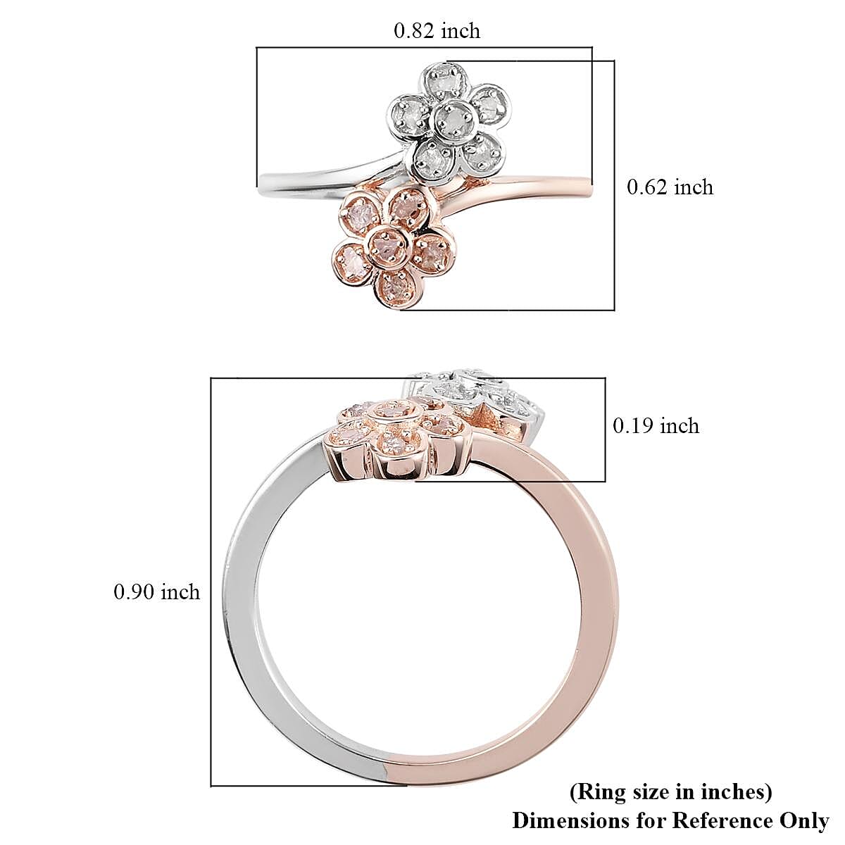 GP Italian Garden Collection Uncut Natural Pink and White Diamond Ring in Vermeil RG and Platinum Over Sterling Silver (Size 7.0) 0.15 ctw image number 5