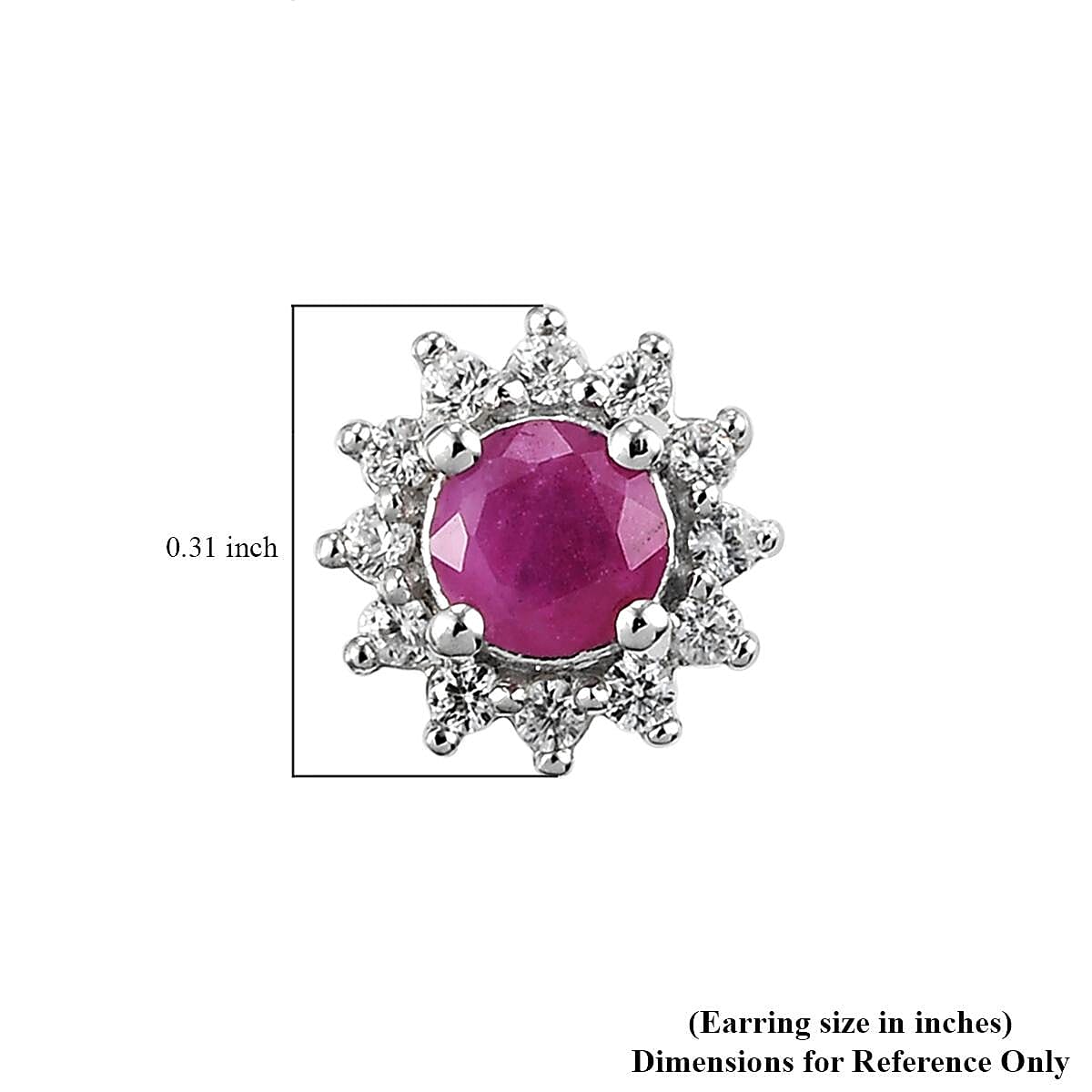 Premium Mozambique Ruby and White Zircon Sunburst Stud Earrings in Platinum Over Sterling Silver 1.00 ctw