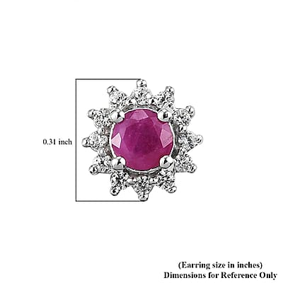 Premium Mozambique Ruby and White Zircon Sunburst Stud Earrings in Platinum Over Sterling Silver 1.00 ctw