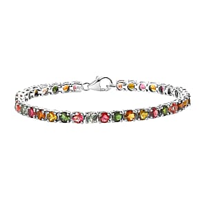Multi-Tourmaline Tennis Bracelet, Platinum Over Sterling Silver Bracelet, Tourmaline Jewelry For Her (6.50 In) 8.50 ctw