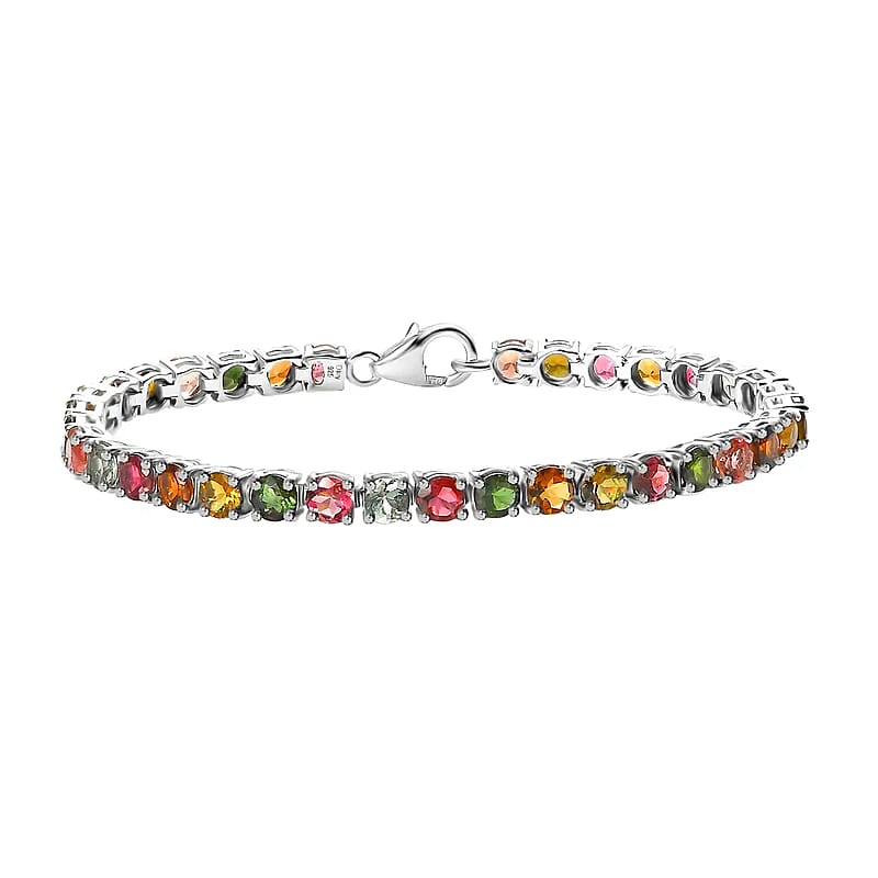 Multi-Tourmaline Tennis Bracelet, Platinum Over Sterling Silver Bracelet, Tourmaline Jewelry For Her (6.50 In) 8.50 ctw
