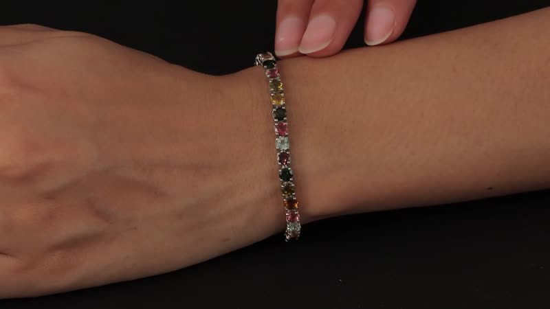 Multi-Tourmaline Tennis Bracelet in Platinum Over Sterling Silver (8.00 In) 8.25 Grams 11.90 ctw