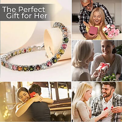 Multi-Tourmaline Tennis Bracelet, Platinum Over Sterling Silver Bracelet, Tourmaline Jewelry For Her (6.50 In) 8.50 ctw