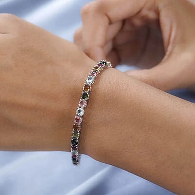 Multi-Tourmaline Tennis Bracelet, Platinum Over Sterling Silver Bracelet, Tourmaline Jewelry For Her (6.50 In) 8.50 ctw