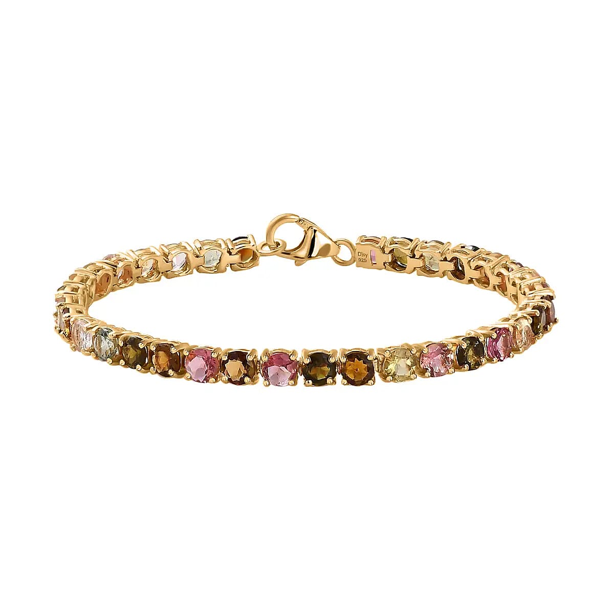 Multi-Tourmaline Tennis Bracelet, Vermeil Yellow Gold Over Sterling Silver Bracelet, Tourmaline Jewelry For Her (6.50 In) 9.35 ctw image number 0