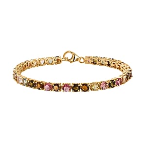 Multi-Tourmaline Tennis Bracelet, Vermeil Yellow Gold Over Sterling Silver Bracelet, Tourmaline Jewelry For Her (6.50 In) 9.35 ctw