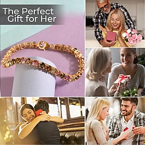 Multi-Tourmaline Tennis Bracelet, Vermeil Yellow Gold Over Sterling Silver Bracelet, Tourmaline Jewelry For Her (7.25 In) 11.75 ctw