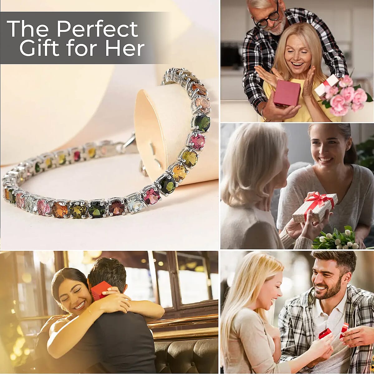 Multi-Tourmaline Tennis Bracelet, Platinum Over Sterling Silver Bracelet, Tourmaline Jewelry For Her (8.00 In) 10.40 ctw image number 3