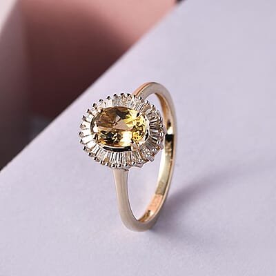 Luxoro 10K Yellow Gold Premium Golden Tanzanite and Diamond Halo Ring (Size 10.0) 2 Grams 1.00 ctw