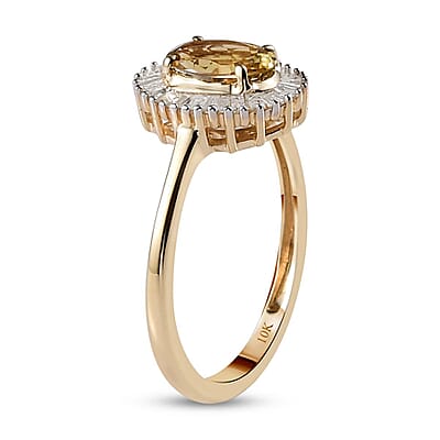 Luxoro 10K Yellow Gold Premium Golden Tanzanite and Diamond Halo Ring (Size 10.0) 2 Grams 1.00 ctw