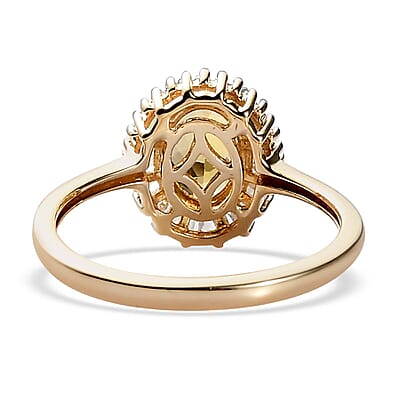 Luxoro 10K Yellow Gold Premium Golden Tanzanite and Diamond Halo Ring (Size 10.0) 2 Grams 1.00 ctw