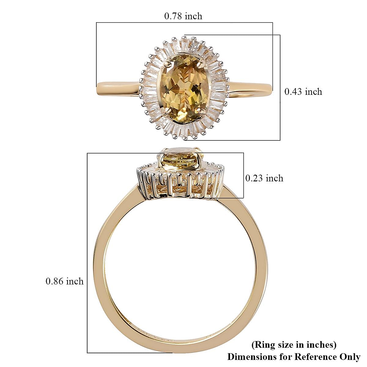 Luxoro 10K Yellow Gold Premium Golden Tanzanite and Diamond Halo Ring (Size 10.0) 2 Grams 1.00 ctw