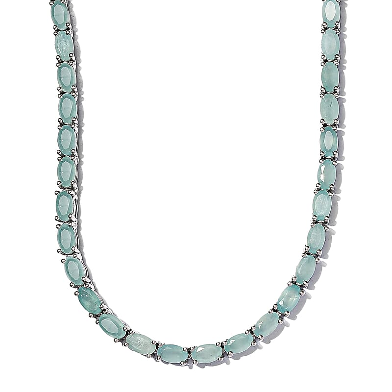 Premium Grandidierite Tennis Necklace 18 Inches in Platinum Over Sterling Silver 20.35 Grams 19.00 ctw