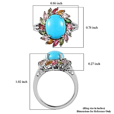 Sleeping Beauty Turquoise and Multi-Tourmaline Cocktail Ring in Platinum Over Sterling Silver (Size 10.0) 4.35 ctw