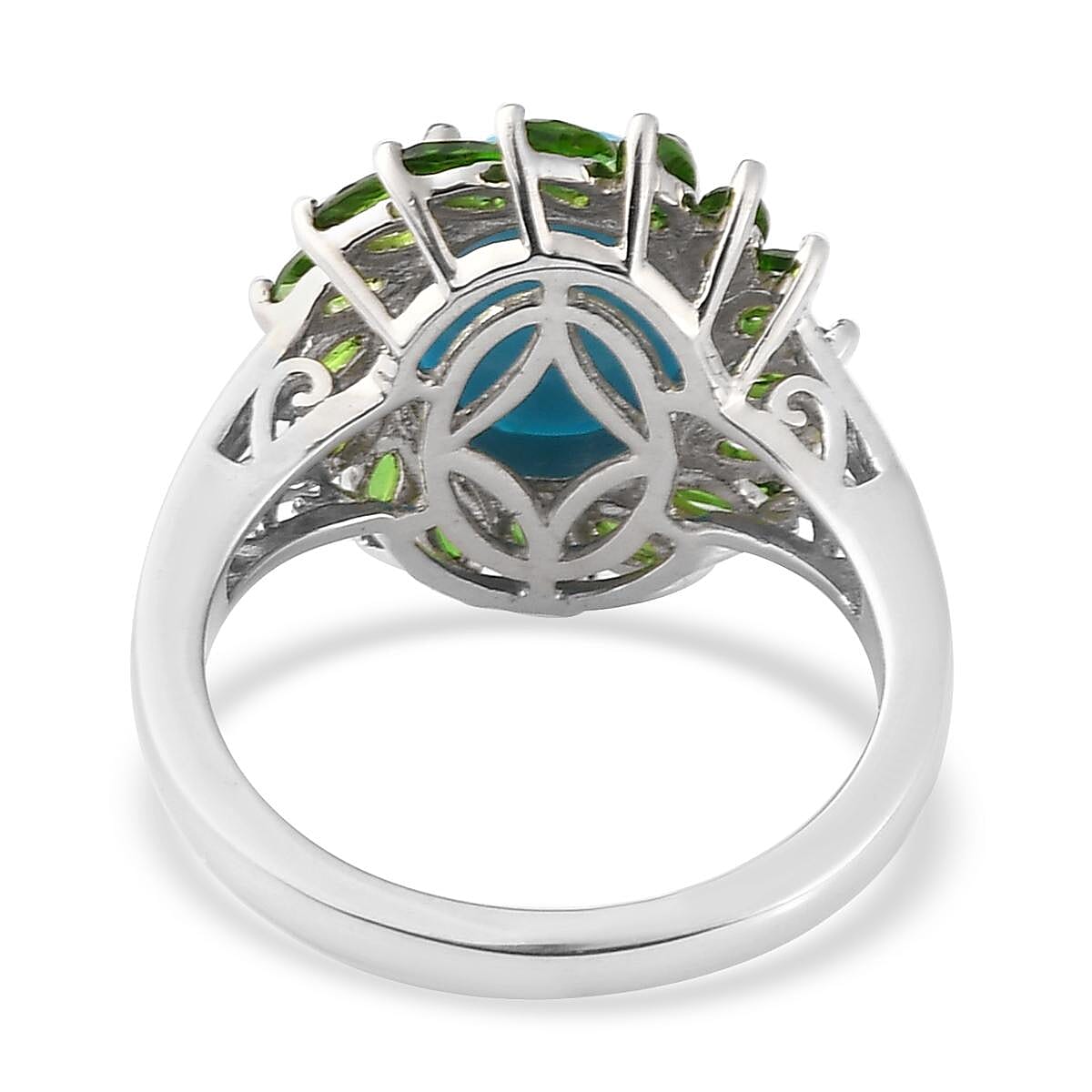 Sleeping Beauty Turquoise and Chrome Diopside Cocktail Ring in Platinum Over Sterling Silver (Size 9.0) 4.25 ctw image number 4