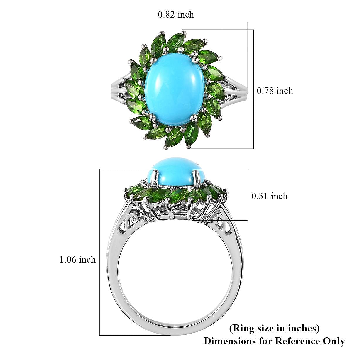 Sleeping Beauty Turquoise and Chrome Diopside Cocktail Ring in Platinum Over Sterling Silver (Size 9.0) 4.25 ctw image number 5