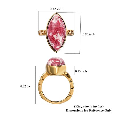 Karis Norwegian Thulite Solitaire Greek Key Ring in 18K YG Plated (Size 10.0) 9.25 ctw