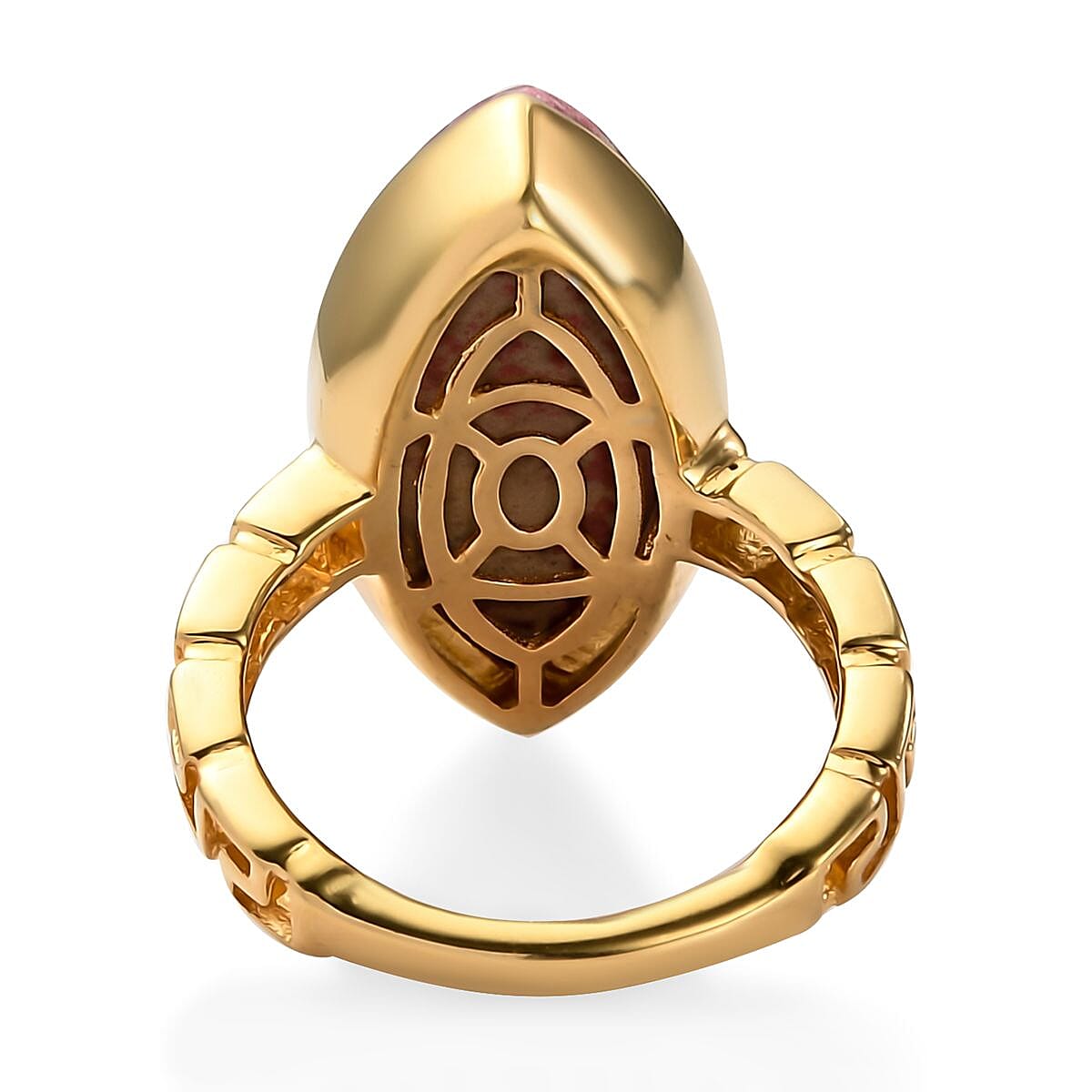 Karis Norwegian Thulite Solitaire Greek Key Ring in 18K YG Plated (Size 9.0) 9.25 ctw image number 4