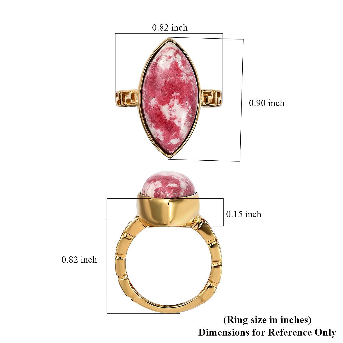 Karis Norwegian Thulite Solitaire Greek Key Ring in 18K YG Plated (Size 9.0) 9.25 ctw image number 5