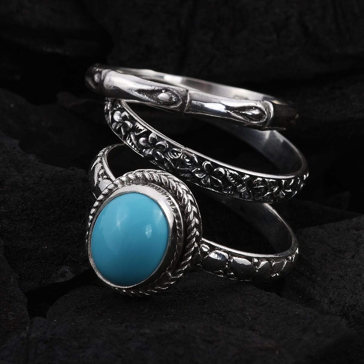 Bali Legacy Sleeping Beauty Turquoise Stackable Ring in Sterling Silver (Size 10.0) 9 Grams 2.35 ctw image number 1