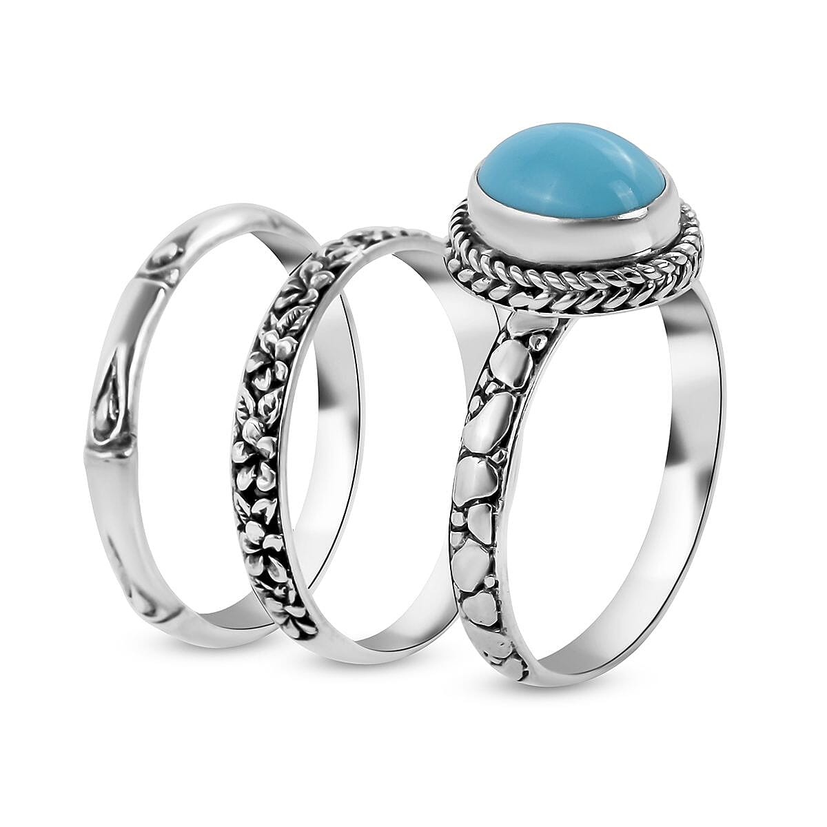 Bali Legacy Sleeping Beauty Turquoise Stackable Ring in Sterling Silver (Size 10.0) 9 Grams 2.35 ctw image number 3