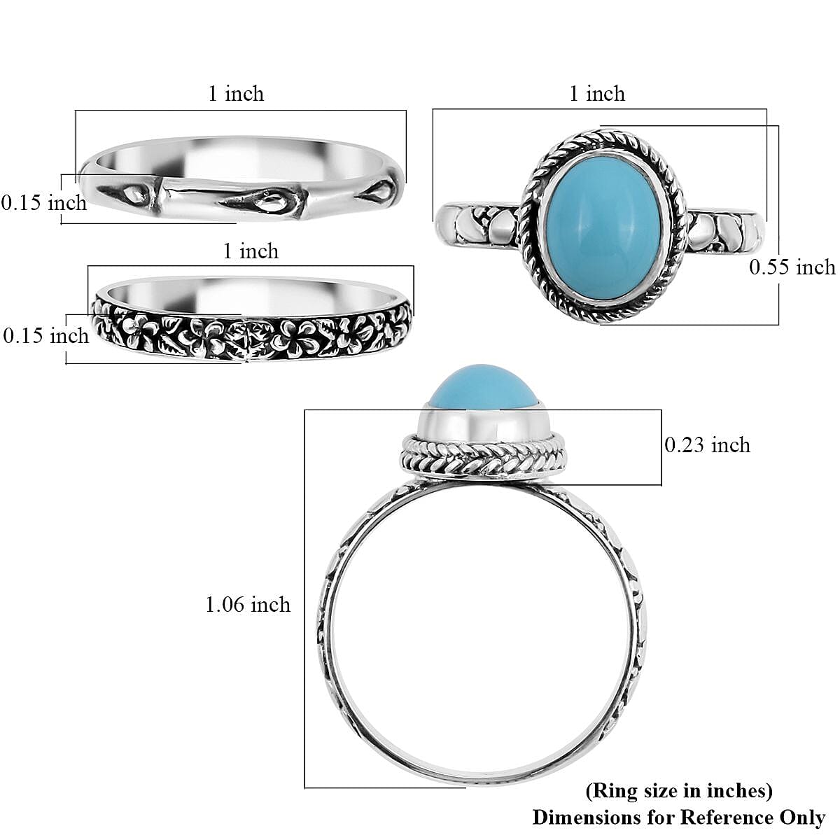 Bali Legacy Sleeping Beauty Turquoise Stackable Ring in Sterling Silver (Size 10.0) 9 Grams 2.35 ctw image number 5