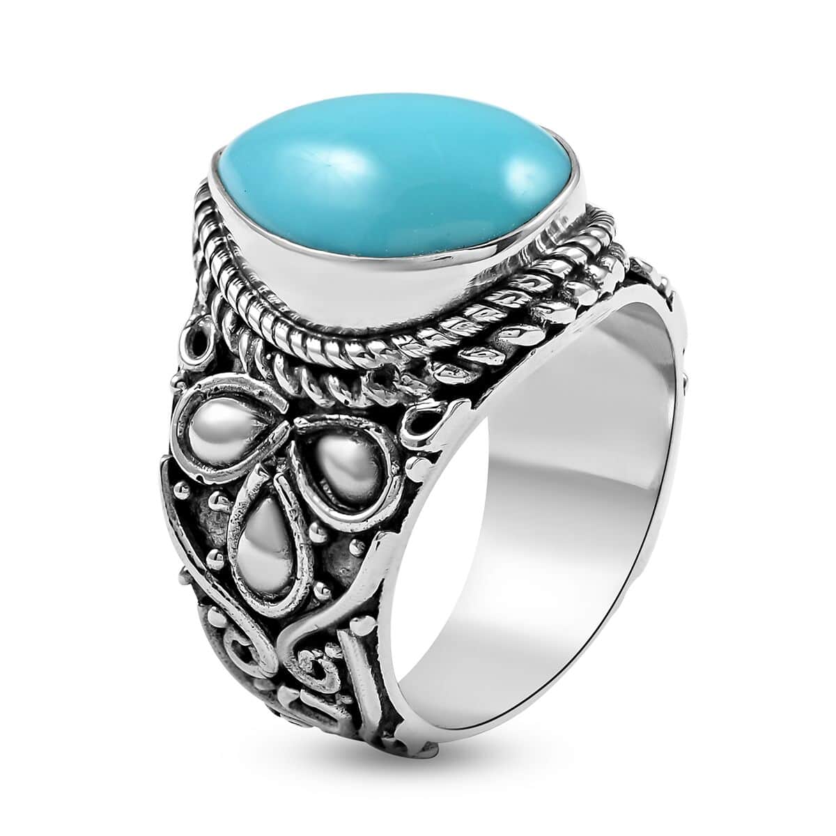 Mother’s Day Gift Bali Legacy Sleeping Beauty Turquoise Ring in Sterling Silver (Size 7.0) 4.60 ctw image number 3