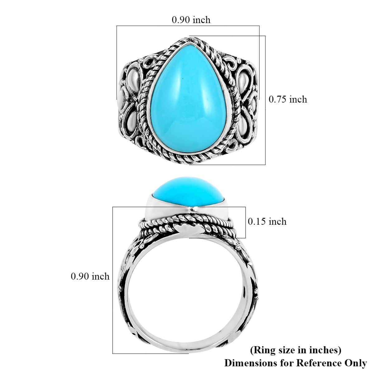 Mother’s Day Gift Bali Legacy Sleeping Beauty Turquoise Ring in Sterling Silver (Size 7.0) 4.60 ctw image number 5