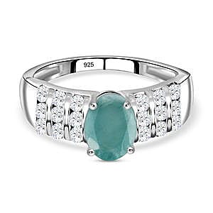 Grandidierite and White Zircon 1.62 ctw Ring in Platinum Over Sterling Silver (Size 11.5)