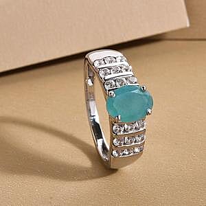Grandidierite and White Zircon 1.62 ctw Ring in Platinum Over Sterling Silver (Size 11.5)