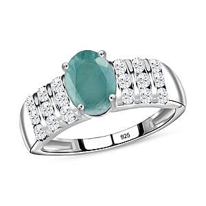 Grandidierite and White Zircon 1.62 ctw Ring in Platinum Over Sterling Silver (Size 11.5)