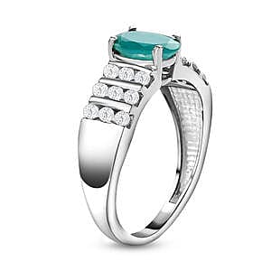 Grandidierite and White Zircon 1.62 ctw Ring in Platinum Over Sterling Silver (Size 11.5)