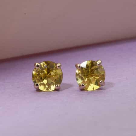 LUXORO 10K Yellow Gold AAA Natural Tanzanian Canary Tourmaline Solitaire Stud Earrings 1.35 ctw image number 1