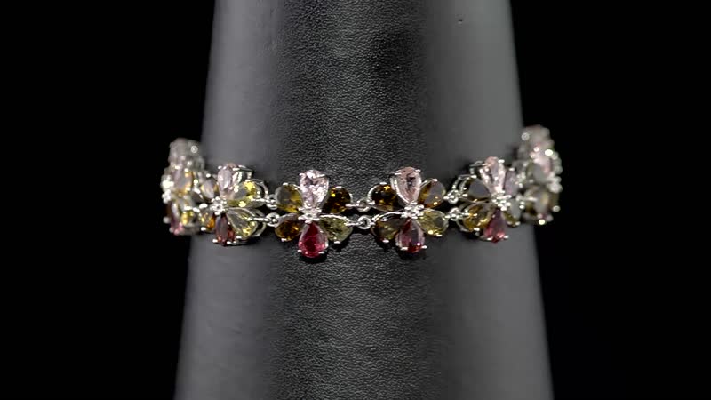 Multi-Tourmaline Floral Bracelet in Platinum Over Sterling Silver (6.50 In) 14.80 Grams 21.75 ctw