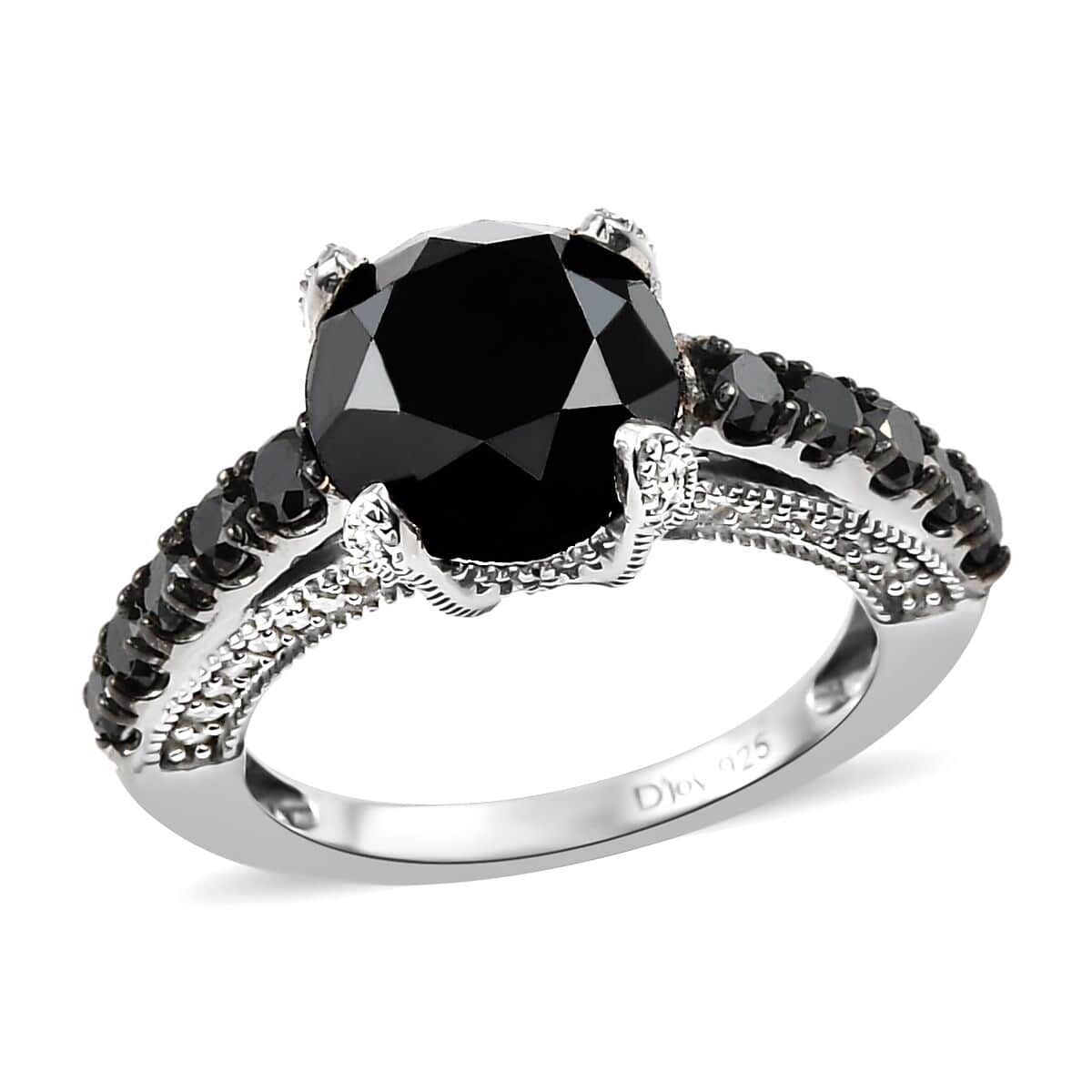 Black Diamond and Diamond Ring in Rhodium and Platinum Over Sterling Silver (Size 10.0) 5.00 ctw image number 0