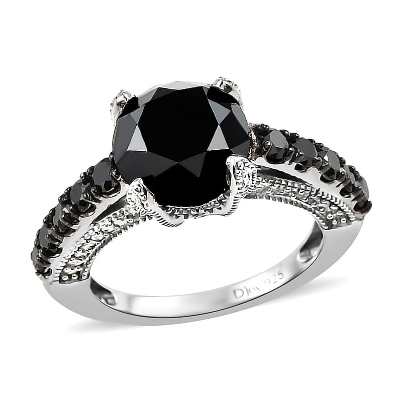Black Diamond and Diamond 5.00 ctw Ring in Rhodium and Platinum Over Sterling Silver (Size 10.0) 