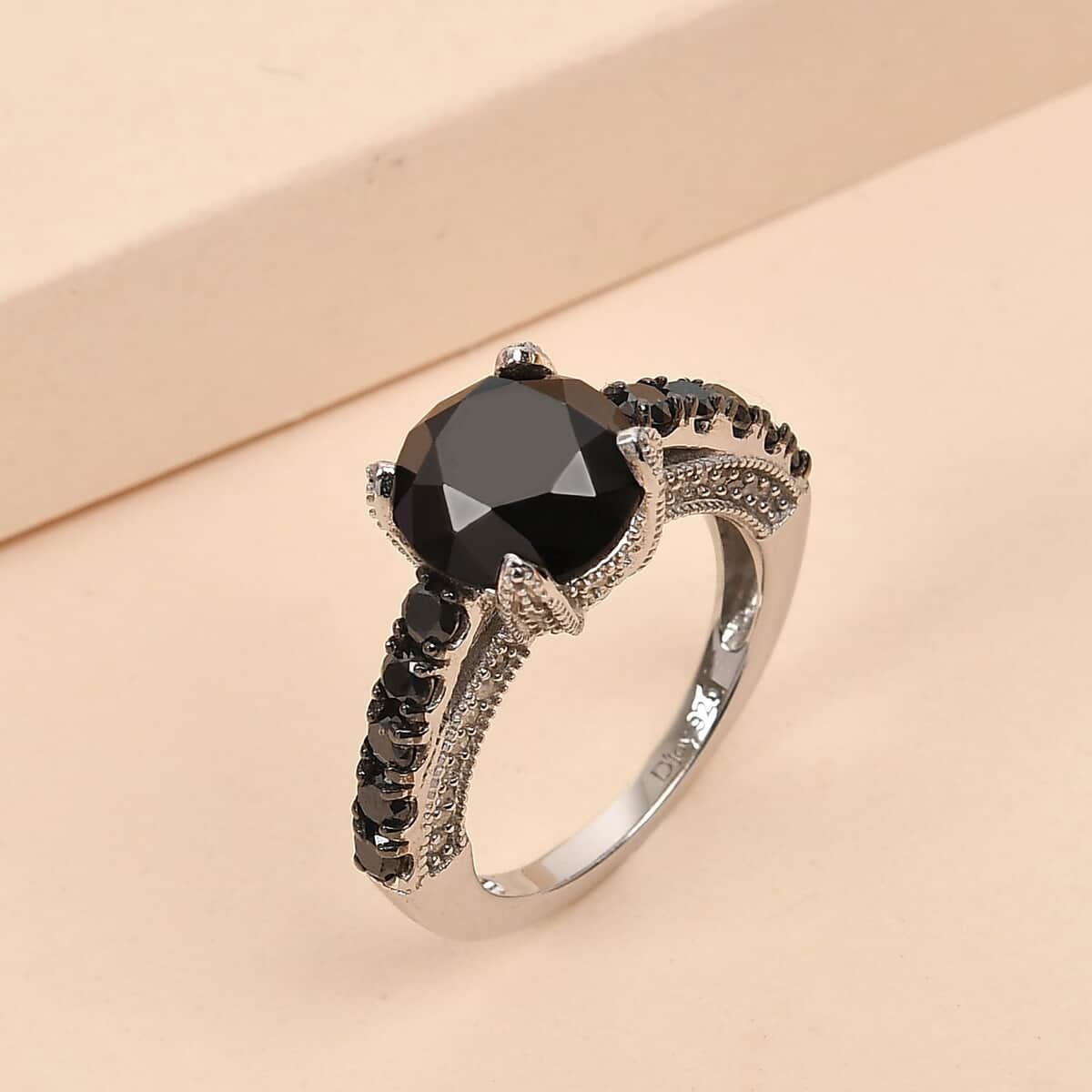 Black Diamond and Diamond Ring in Rhodium and Platinum Over Sterling Silver (Size 10.0) 5.00 ctw image number 1