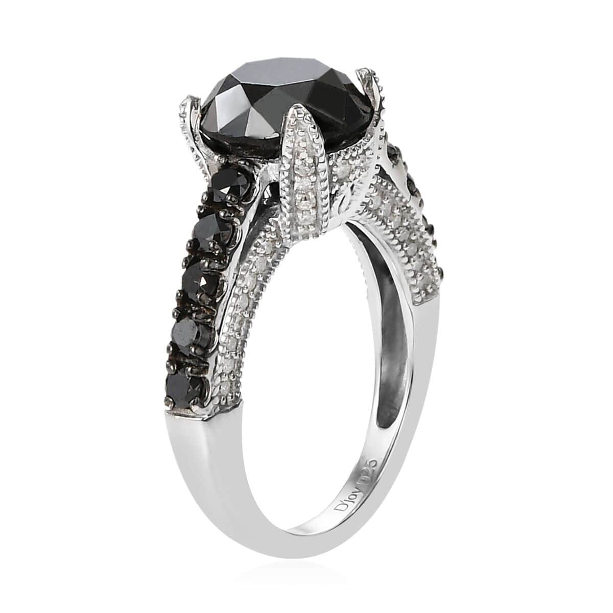 Black Diamond and Diamond Ring in Rhodium and Platinum Over Sterling Silver (Size 10.0) 5.00 ctw image number 3